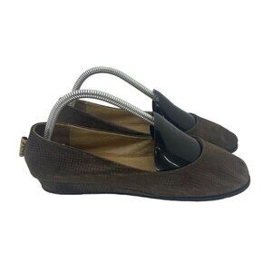 FS/NY French Sole Zeppa Flats Wedge Shoes Chocolate Brown Snake Print Woman's 9